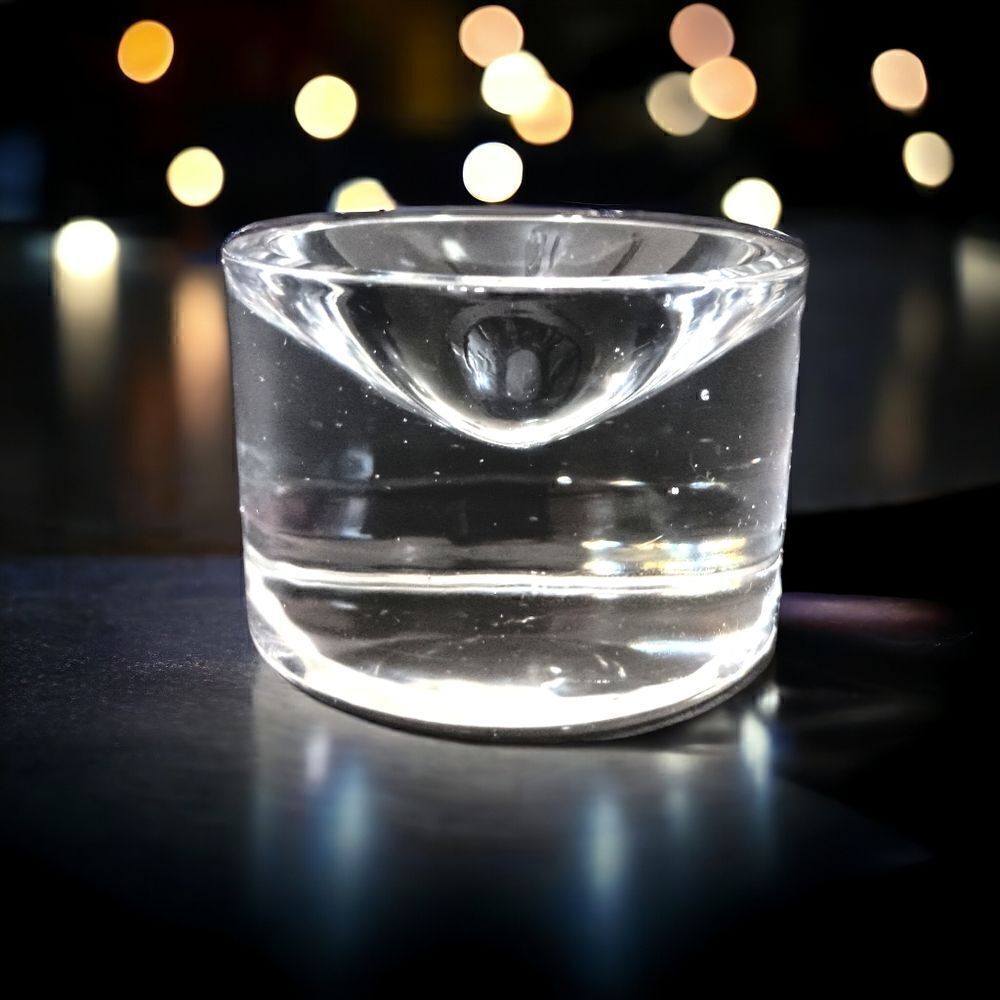 Heavy Clear Glass Crystal Paperweight Concave Hand Blown Handmade Round Vintage.
